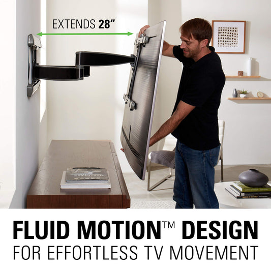 SANUS full motion mount, 42–90”, swivel, tilt, extendable, holds 125 lbs.