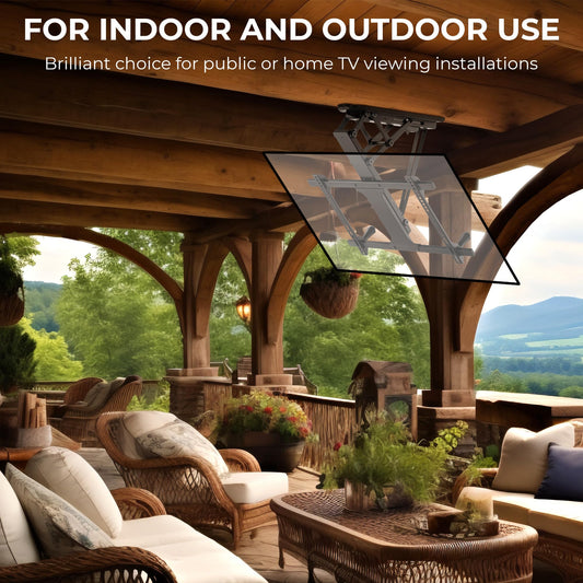 ZeboZap motorized ceiling mount, 32–75”, outdoor ready, flip-down, 99 lbs capacity.