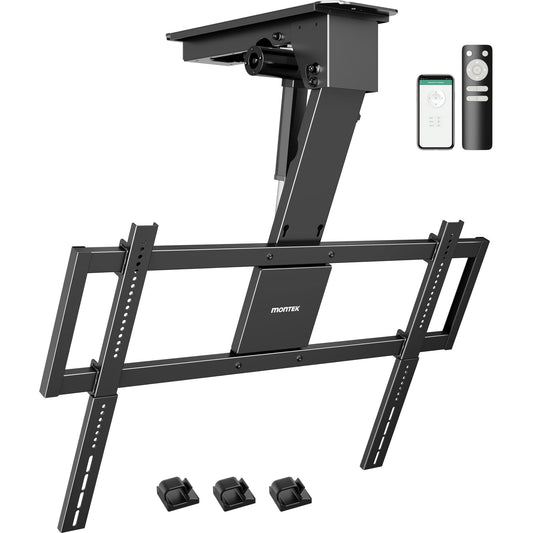 monTEK ceiling mount, 43–86”, heavy-duty, motorized, app & voice control.