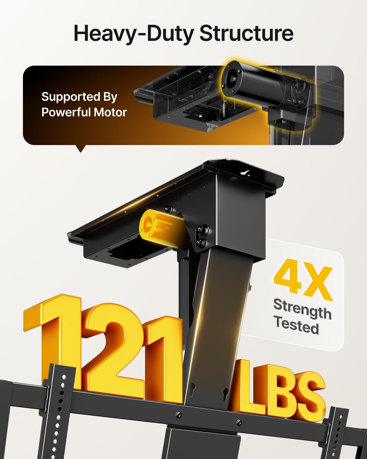 monTEK ceiling mount, 43–86”, heavy-duty, motorized, app & voice control.