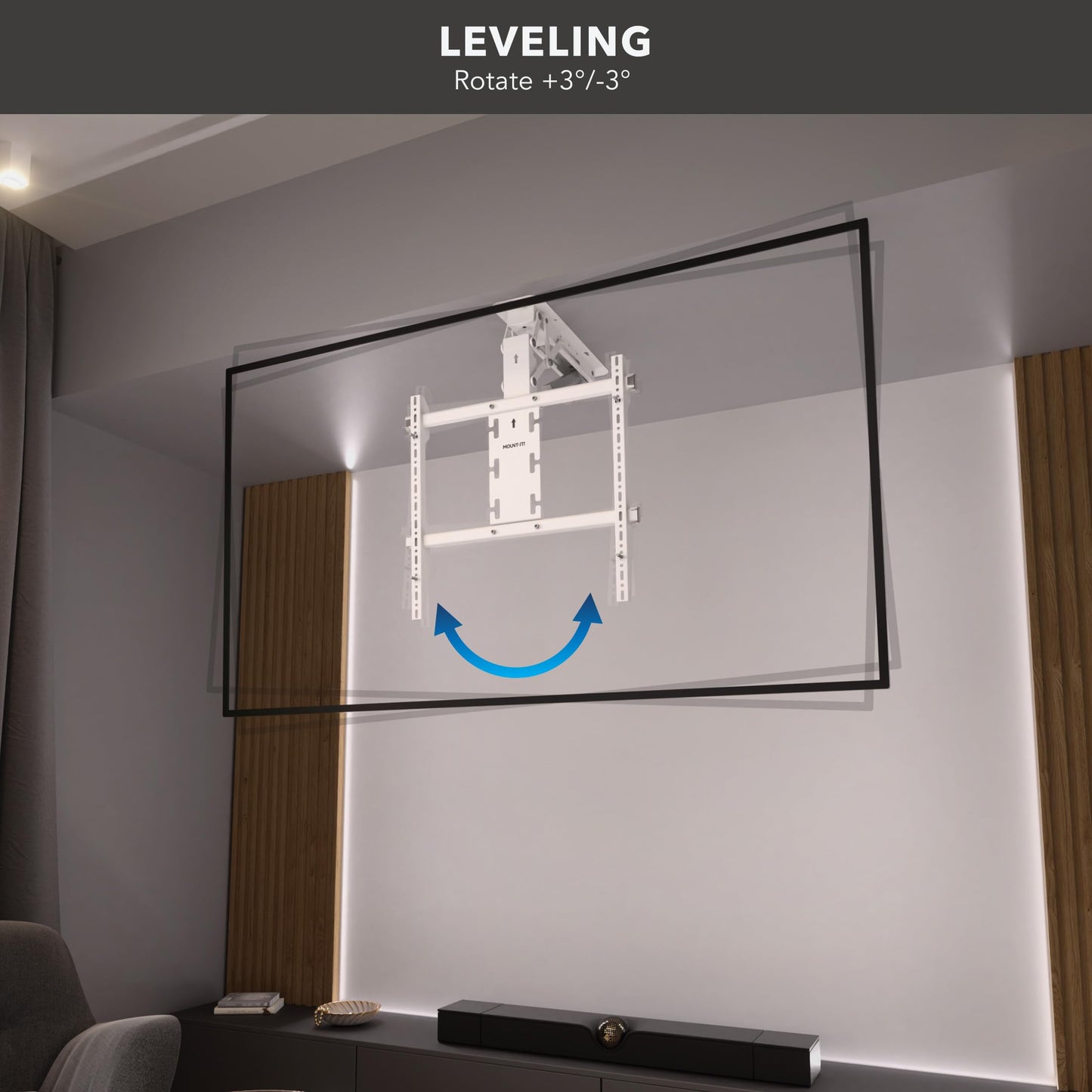 Mount-It! ceiling mount, 50–90”, motorized flip-down, space-saving, remote control.