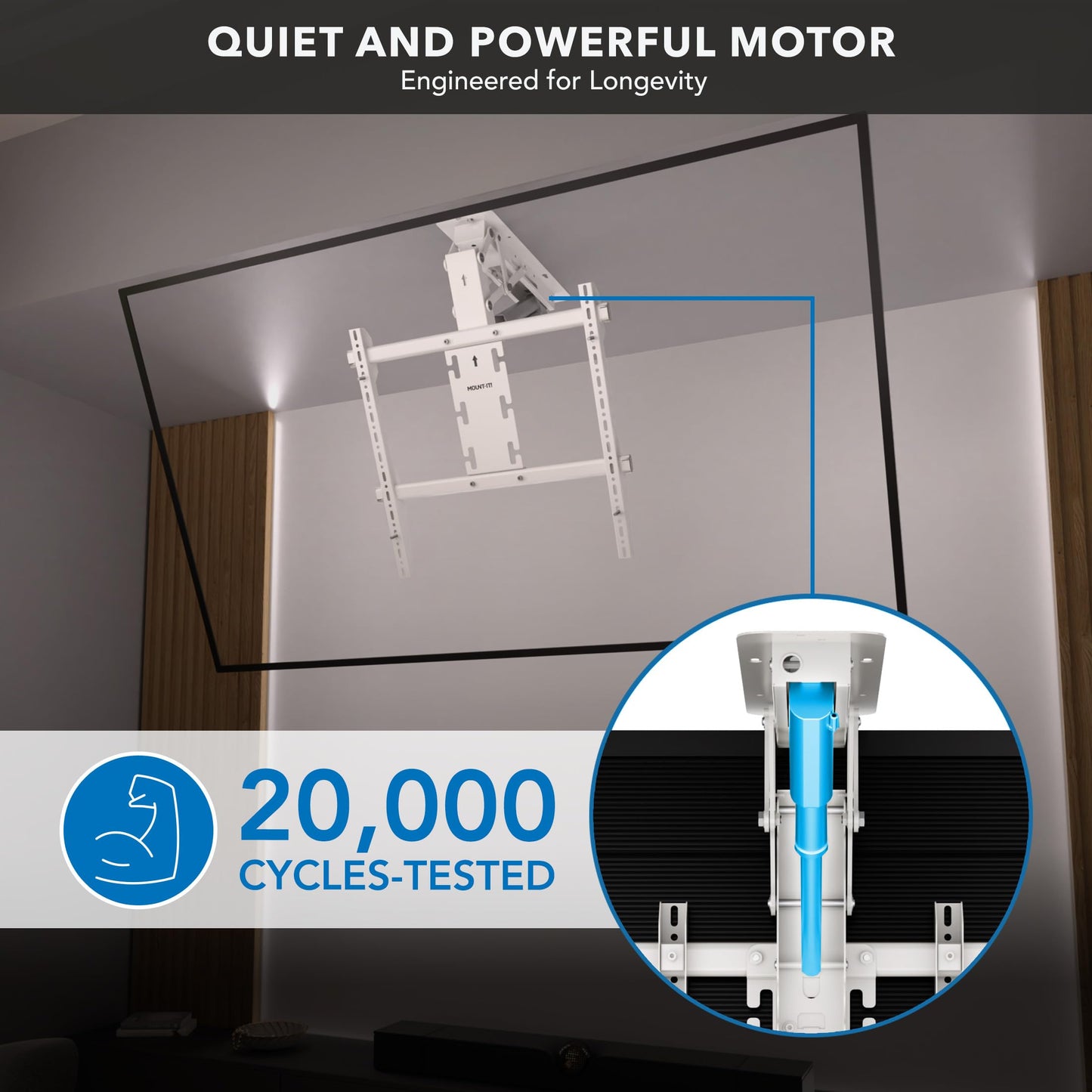 Mount-It! ceiling mount, 50–90”, motorized flip-down, space-saving, remote control.