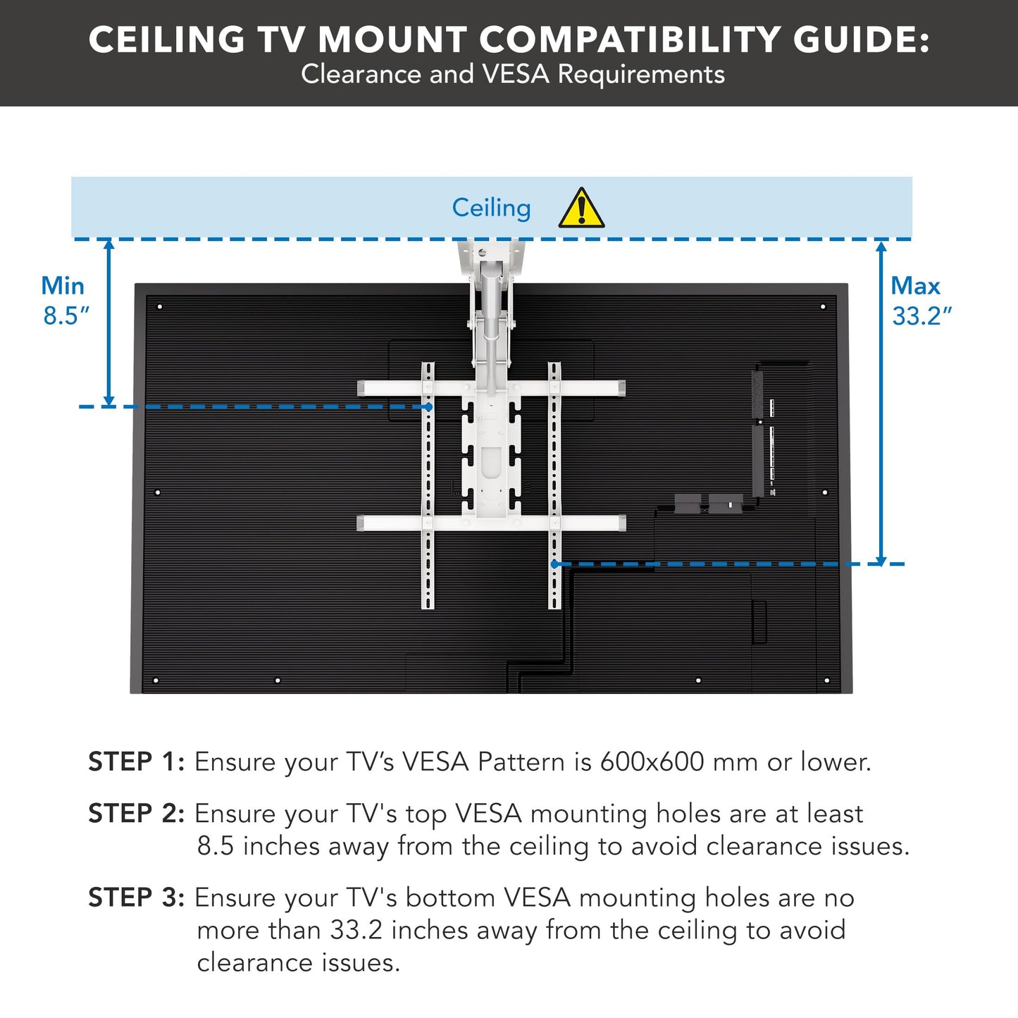 Mount-It! ceiling mount, 50–90”, motorized flip-down, space-saving, remote control.