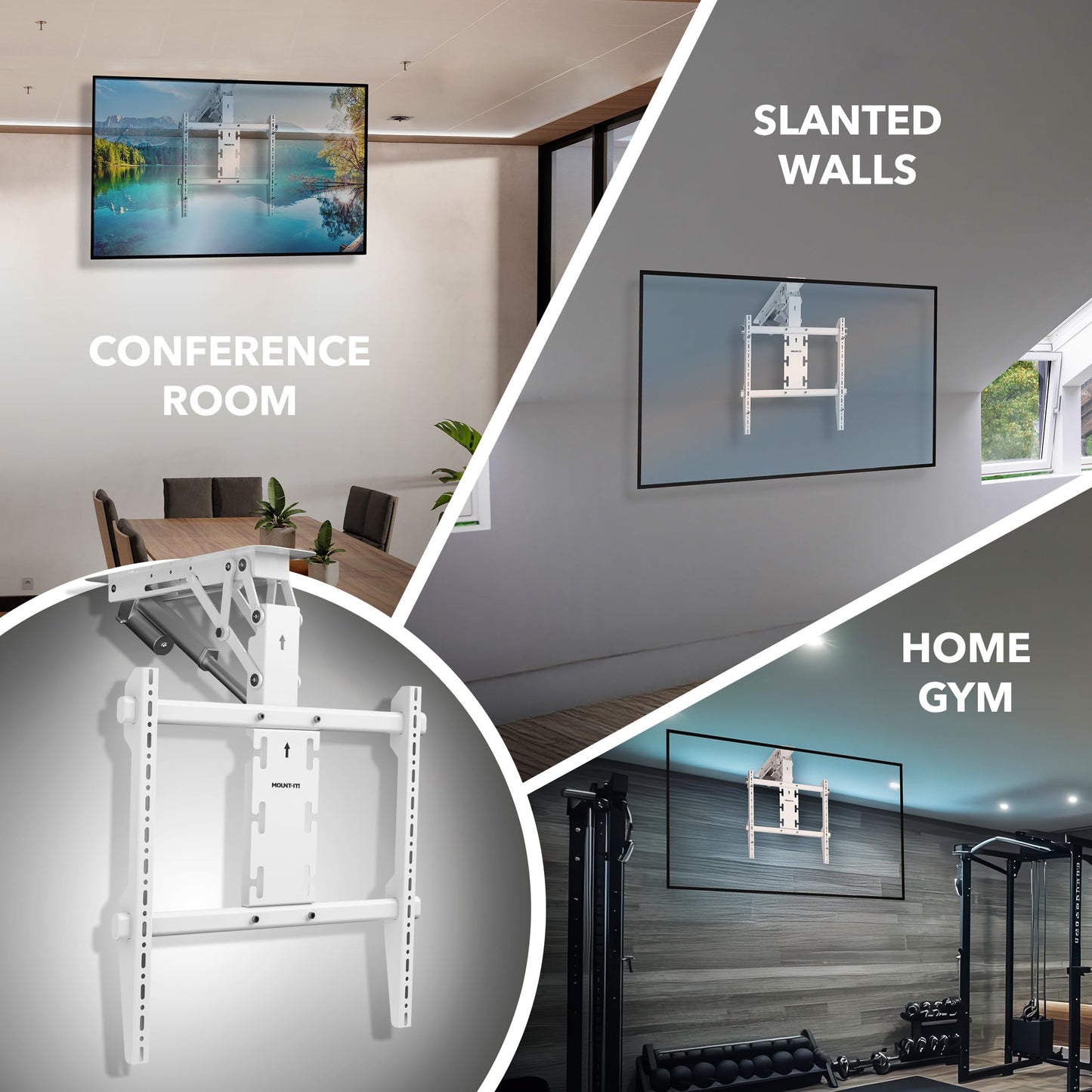 Mount-It! ceiling mount, 50–90”, motorized flip-down, space-saving, remote control.
